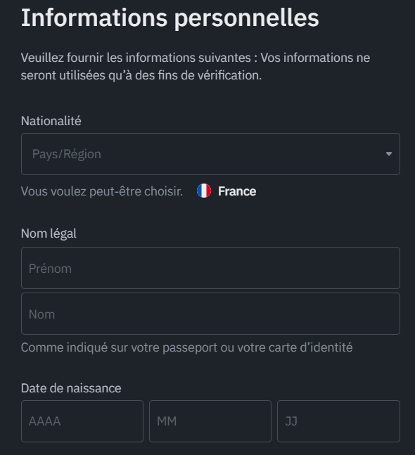 Informations Personnelles Binance