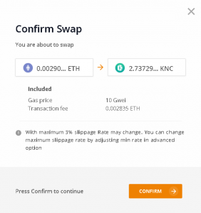 confirmer transaction sur kyberswap