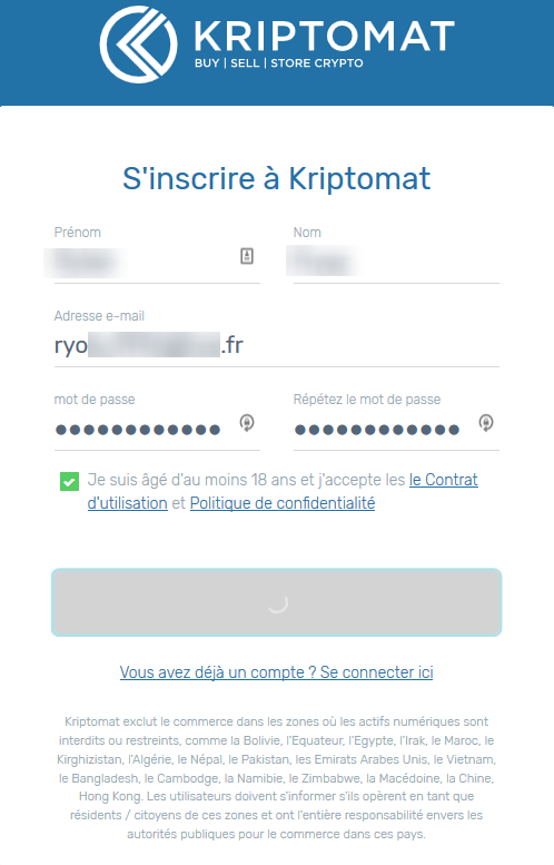 s'inscrire sur kriptomat