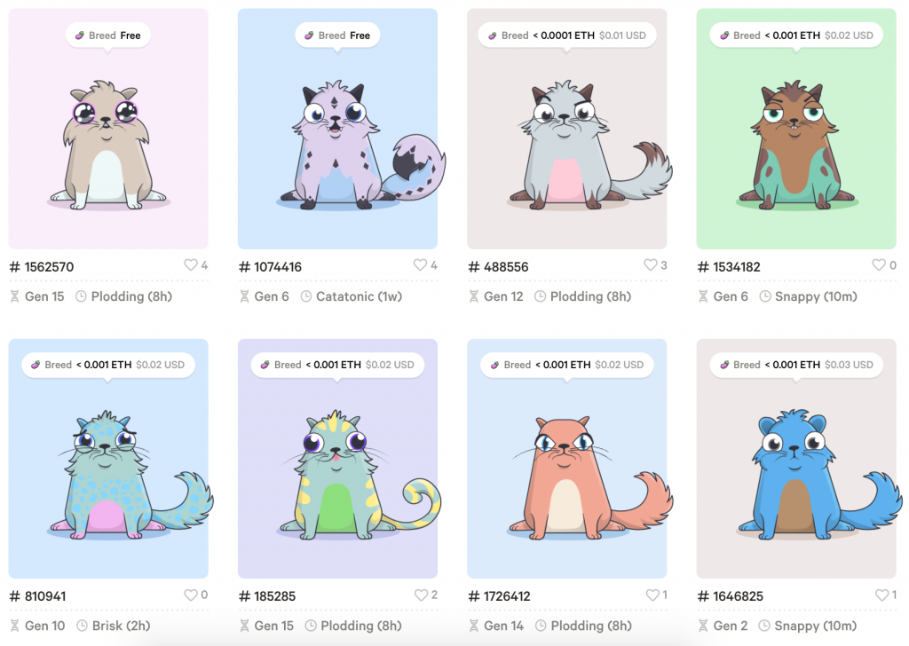 Exemples de cryptokitties