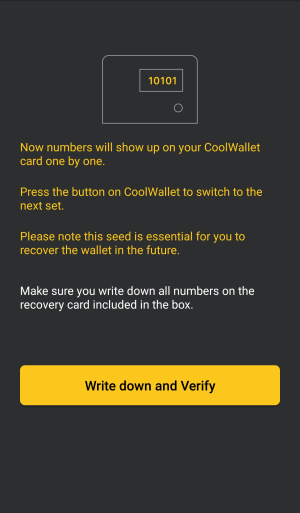 CoolBitX CoolWallet S écrire nombres graine