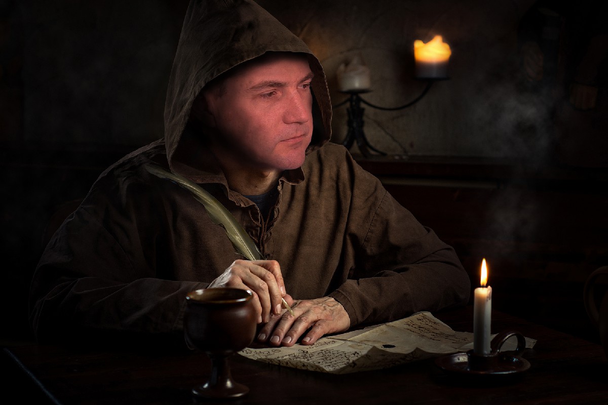 Photo montage of Craig Wright dressed as a copyist monk