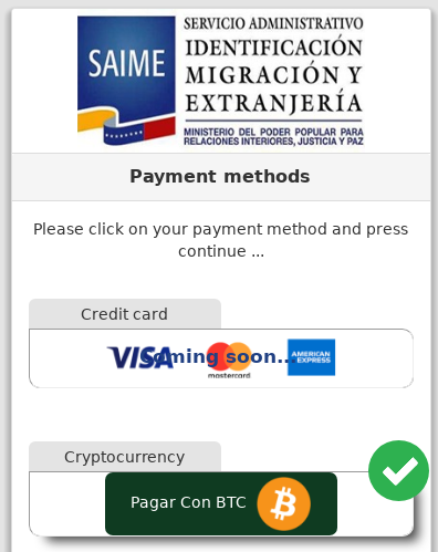Vénézuela paiement passeport Bitcoin