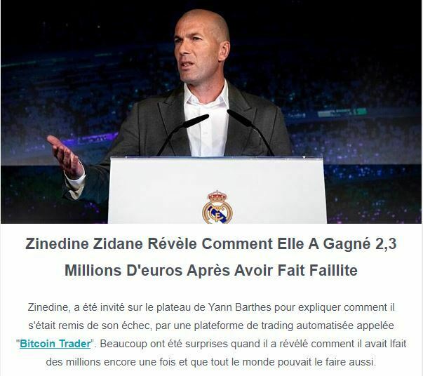 Bitcoin Trader Zinédine Zidane arnaque