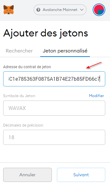 MetaMask Ajout WAVAX