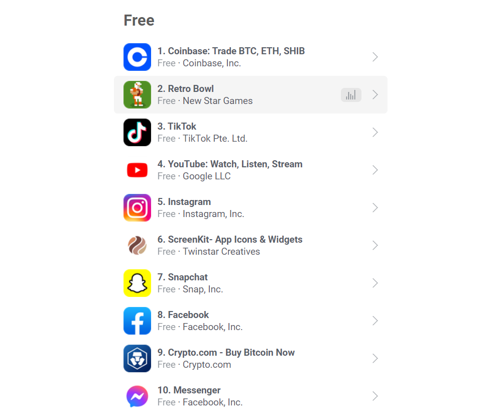 App Store classement applications Coinbase