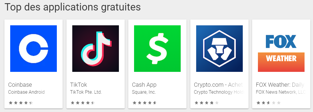 Google Play Coinbase application classement