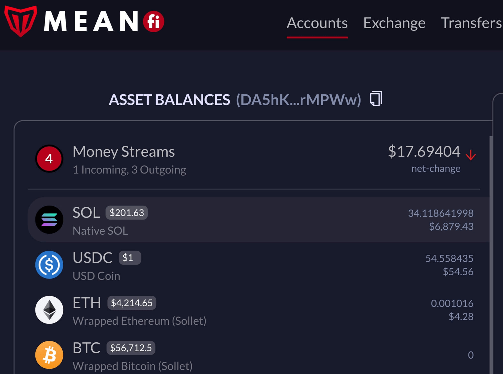 MeanFi app interface overview