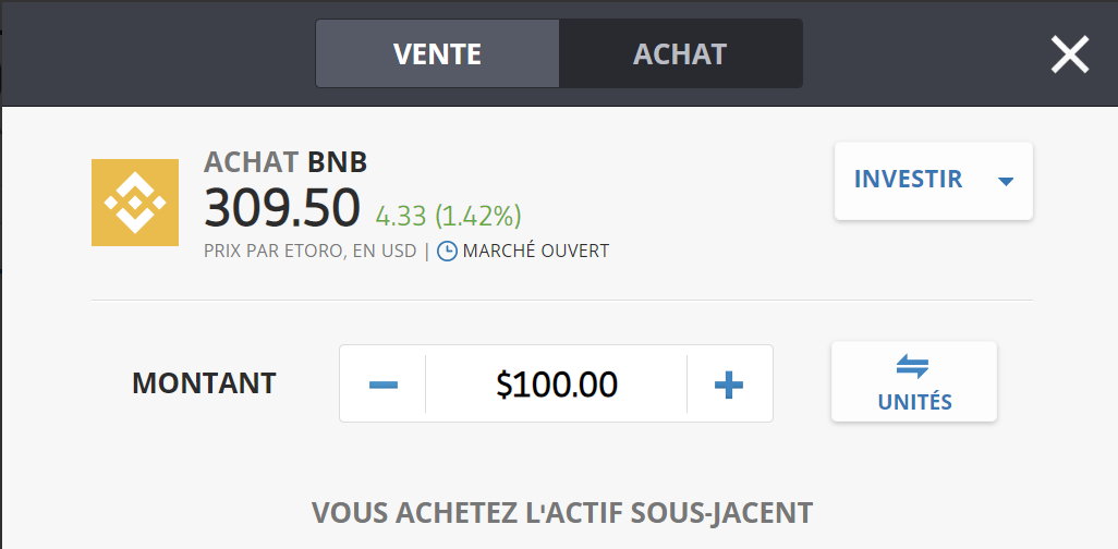 eToro BNB Binance