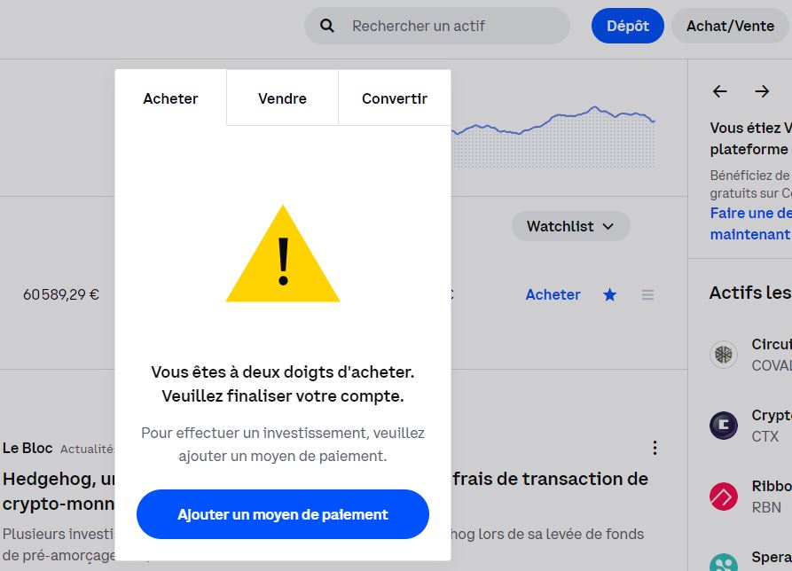 ajouter moyen paiement coinbase