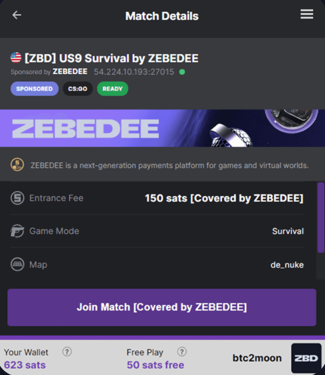 Un serveur CSGO hebergé par ZEBEDEE permettant de gagner des Bitcoins