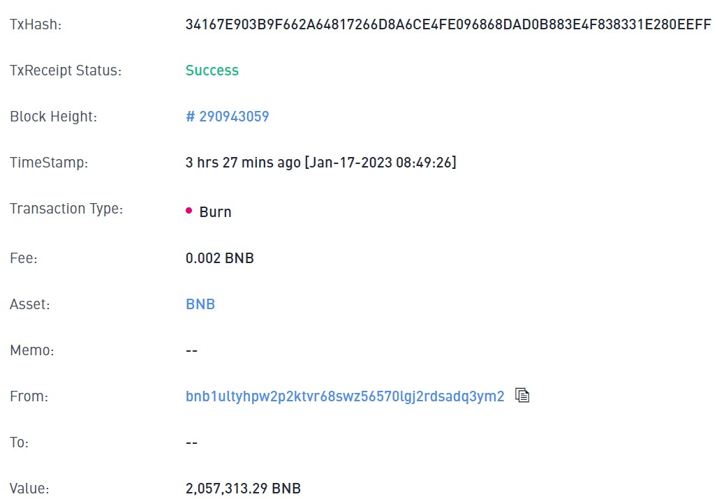 Transaction 22e burn BNB