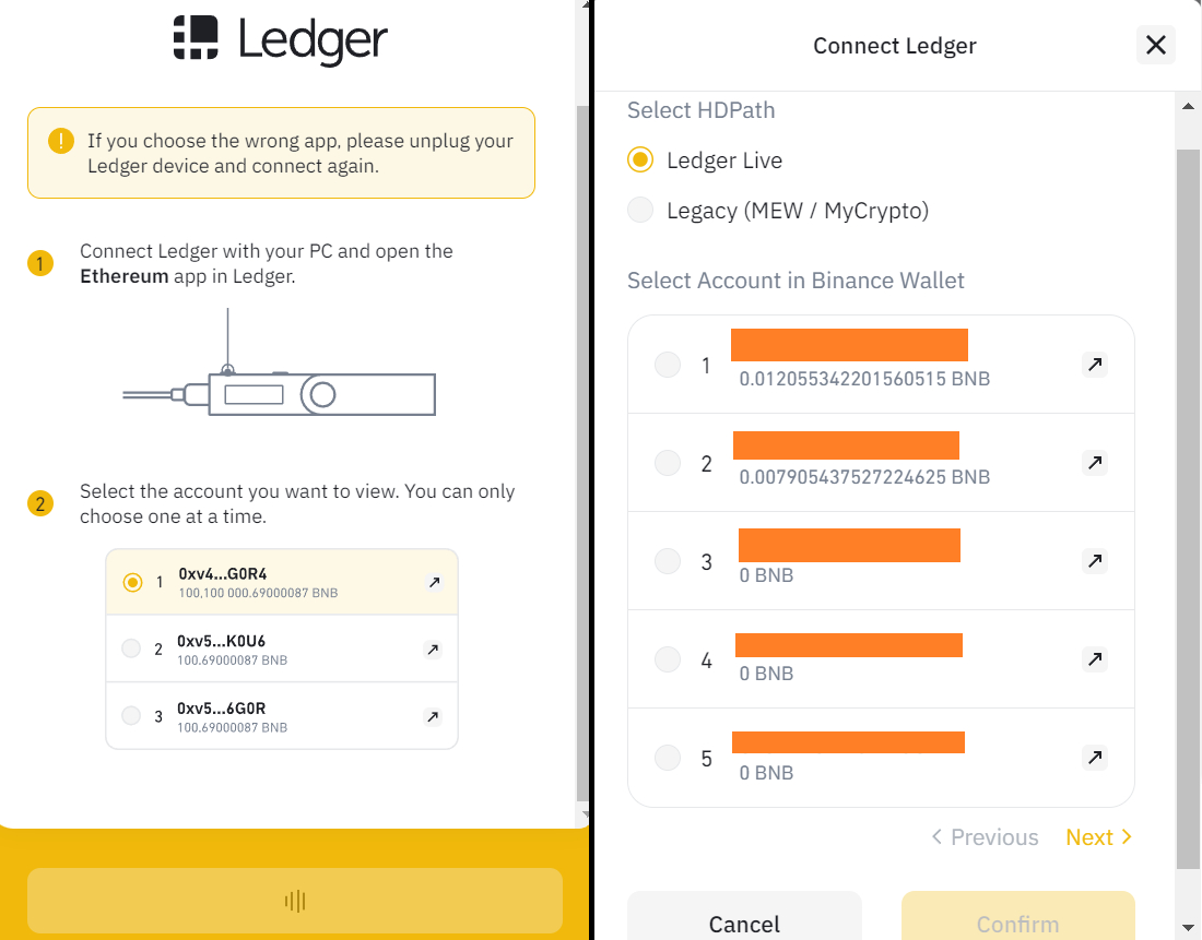 Importation adresses hardware wallet