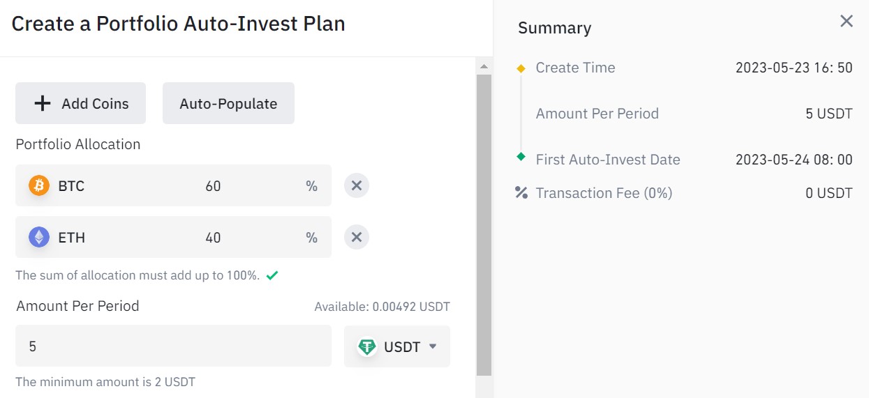 Création d'une stratégie sur Auto-Invest