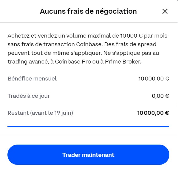 Limite de frais de trading sur Coinbase One