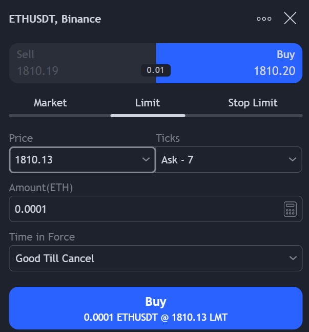 Passage d'ordre sur TradingView