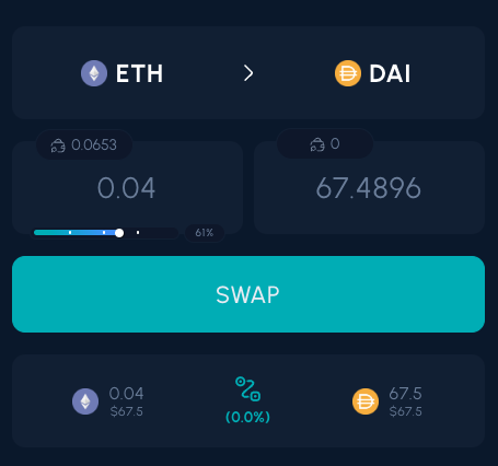 Swap ETH DAI Fibrous Finance Starknet