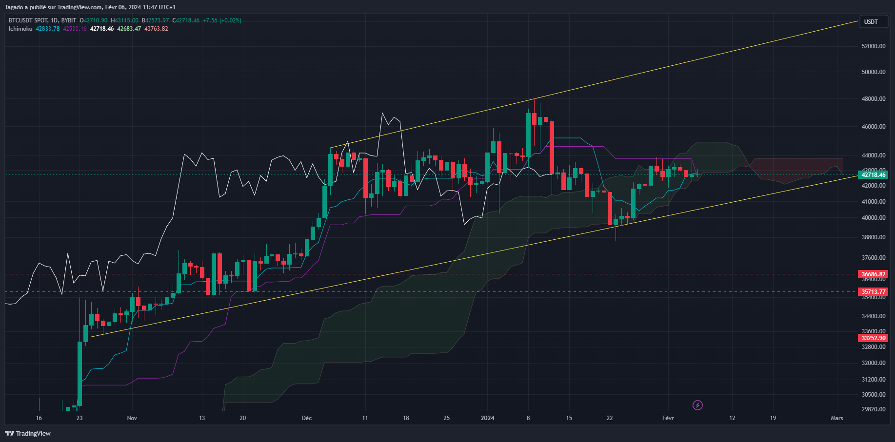 Graphique du cours du Bitcoin en Journalier (Daily)