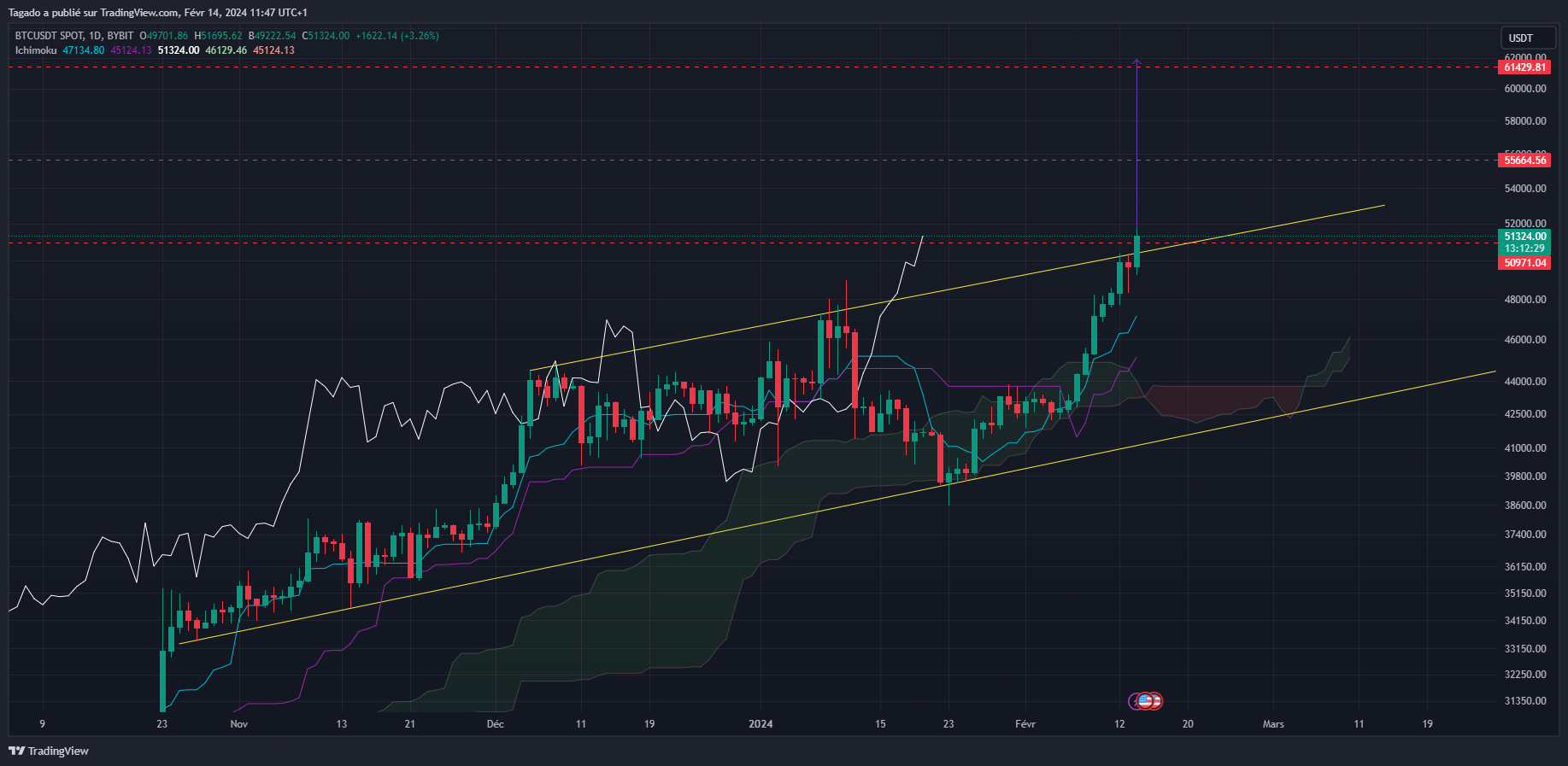 Graphique du cours du Bitcoin en Journalier (Daily)