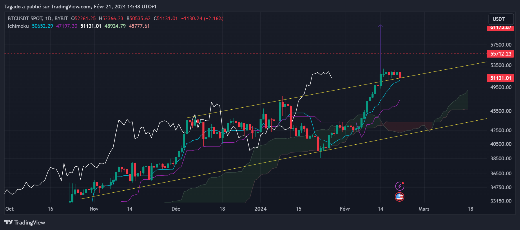 Graphique du cours du Bitcoin en Journalier (Daily)