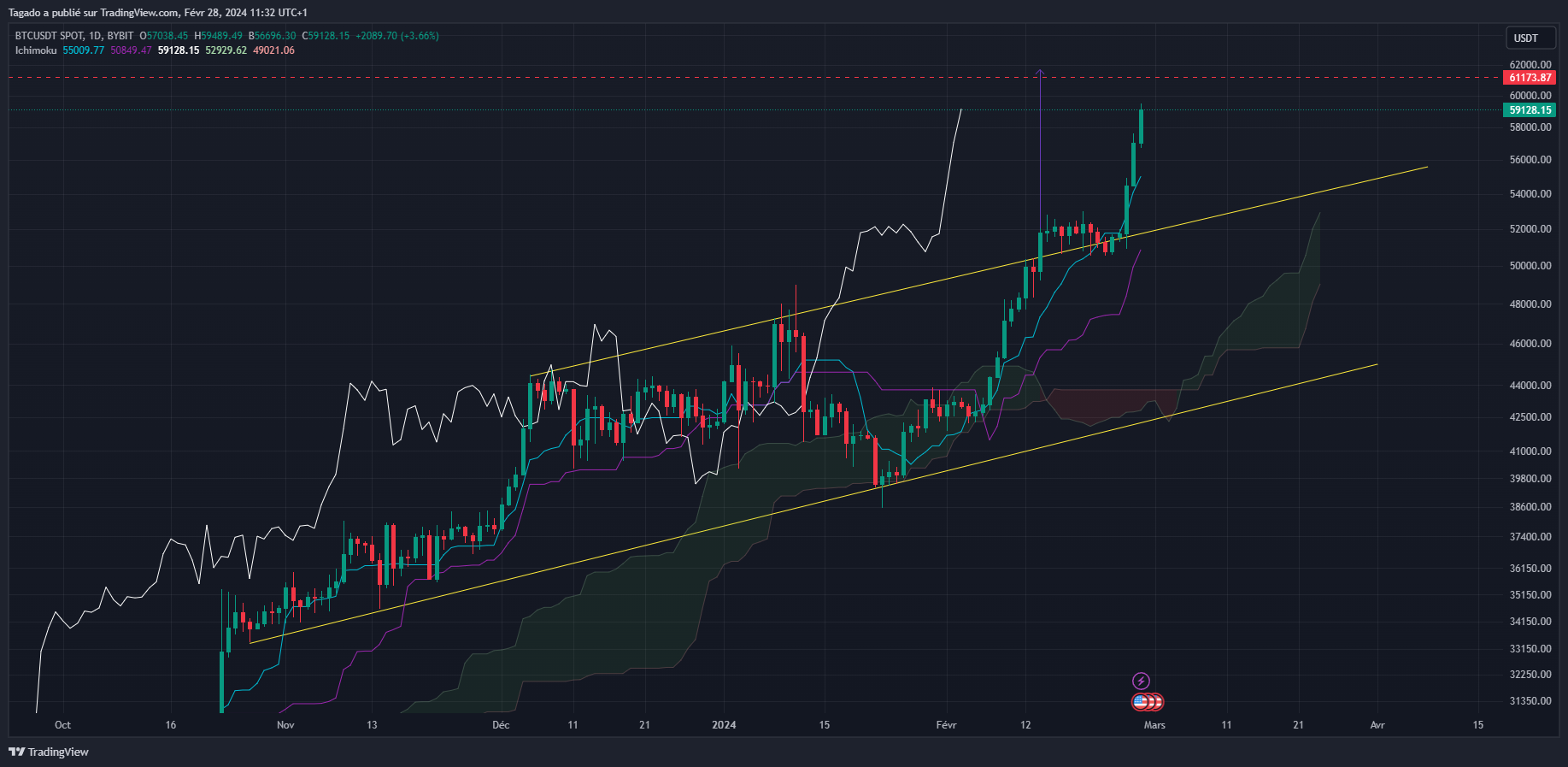 Graphique du cours du Bitcoin en Journalier (Daily)