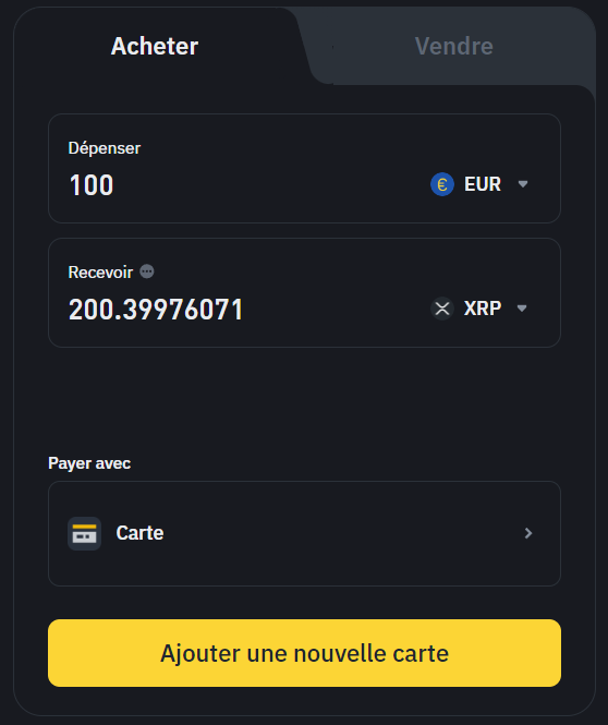 Acheter XRP Binance Carte