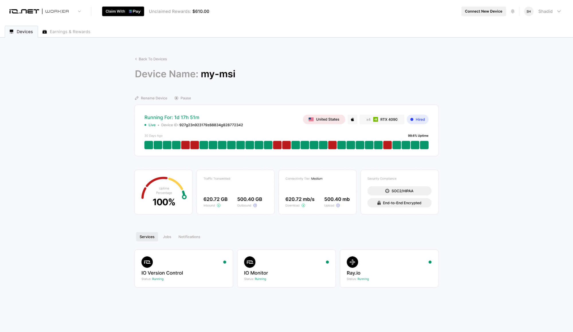 Dashboard IO.net