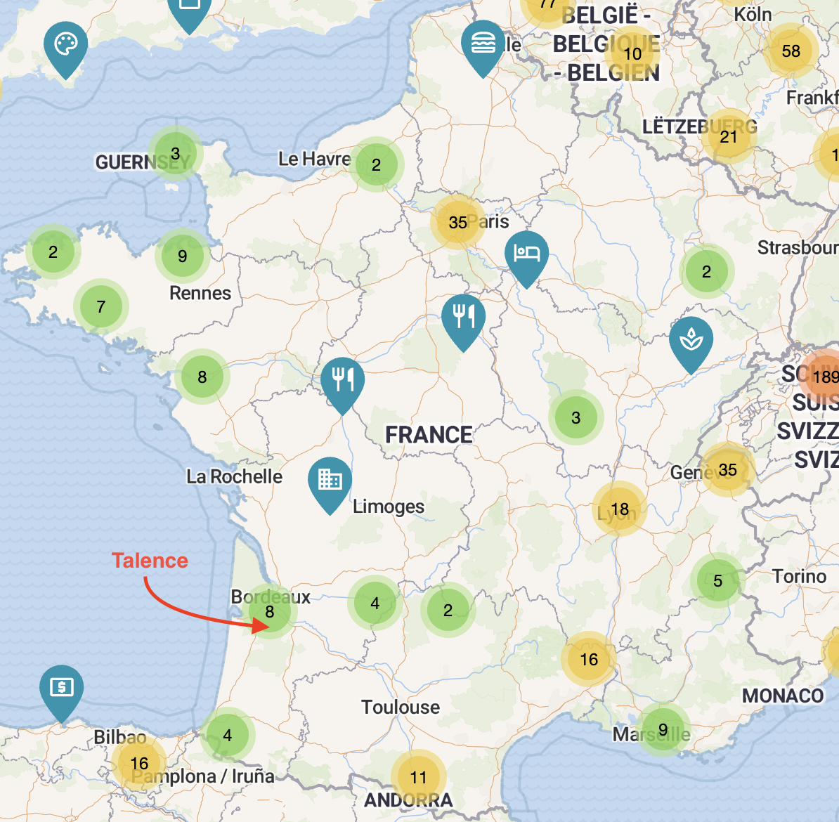 Carte des enseignes qui acceptent Bitcoin en France