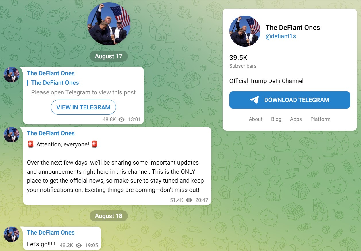 Aperçu du canal Telegram de The DeFiant One