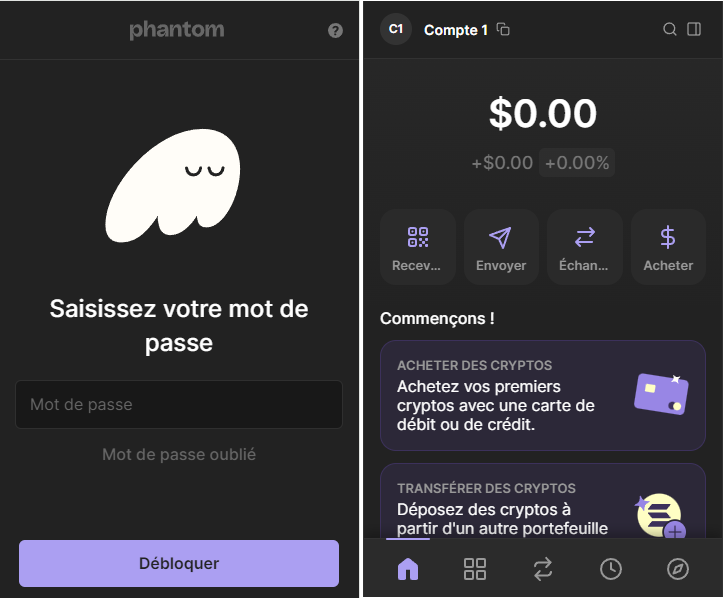 Accès portefeuille wallet Phantom