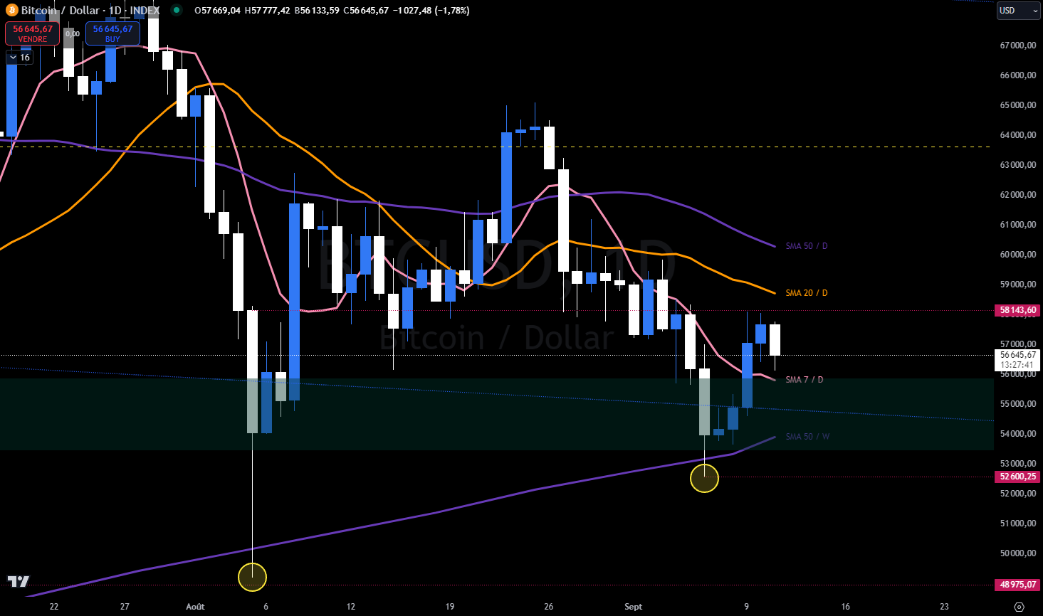 Bitcoin en journalier contre le dollars