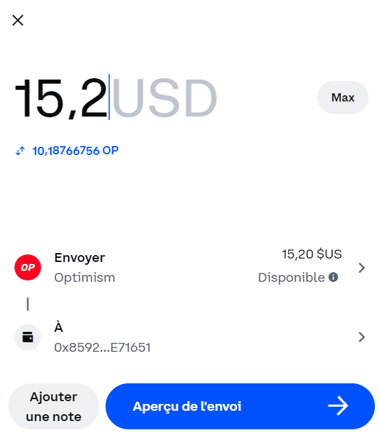 Envoi de cryptos depuis Coinbase vers Rabby Wallet