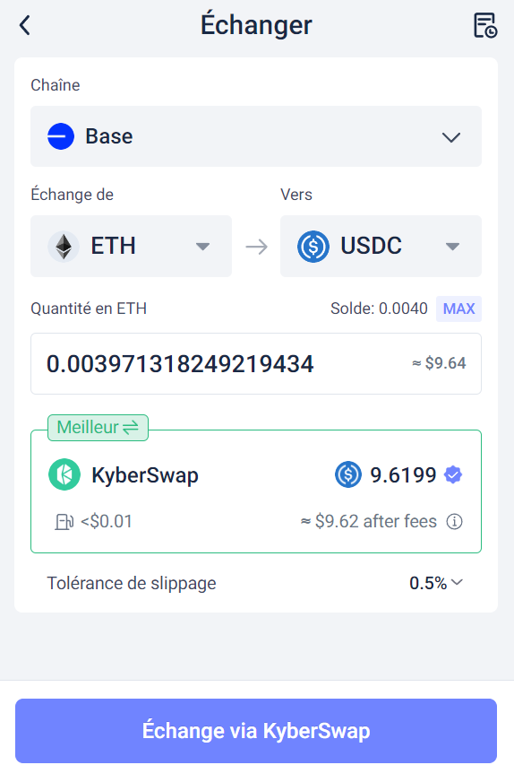 Swap des cryptomonnaies avec Rabby Wallet