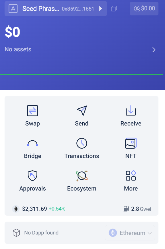 Interface de Rabby Wallet