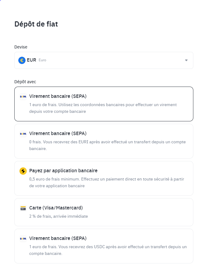 moyens dépôt euro binance