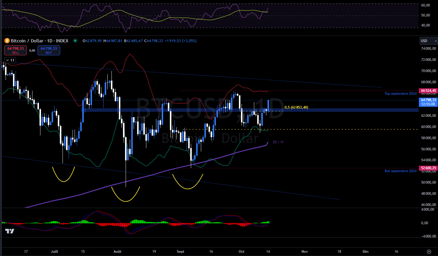 Bitcoin en journalier contre le dollars