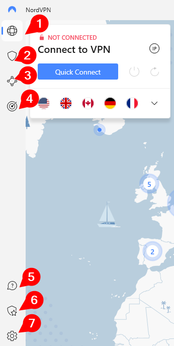 NordVPN left side menu win 10 n 11