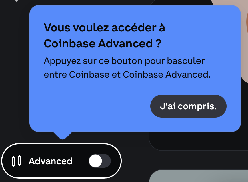 Bouton Coinbase Advanced