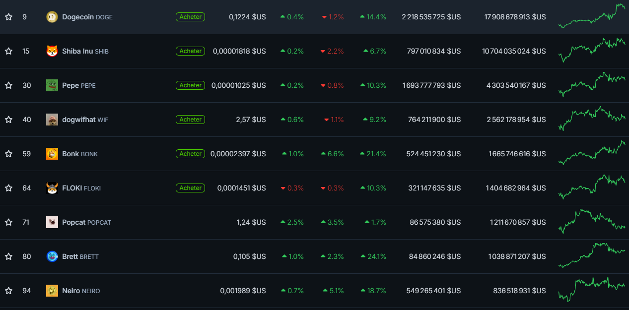 classement memecoins top 100