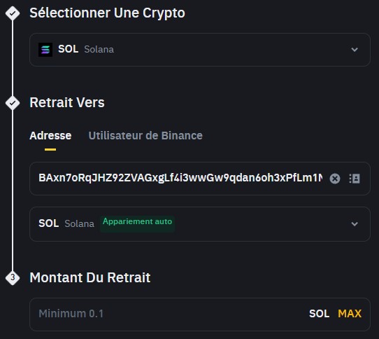 Retrait Solana Binance