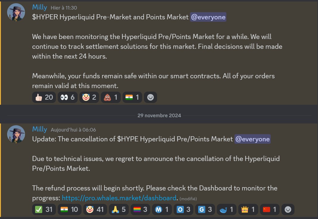 Annonce de Whales Market au sujet de l'airdrop d'Hyperliquid