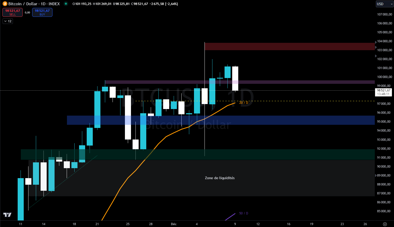 Bitcoin en journalier contre le dollars