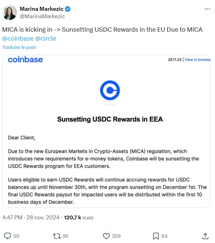 Copie du mail envoyé par Coinbase à certains utilisateurs