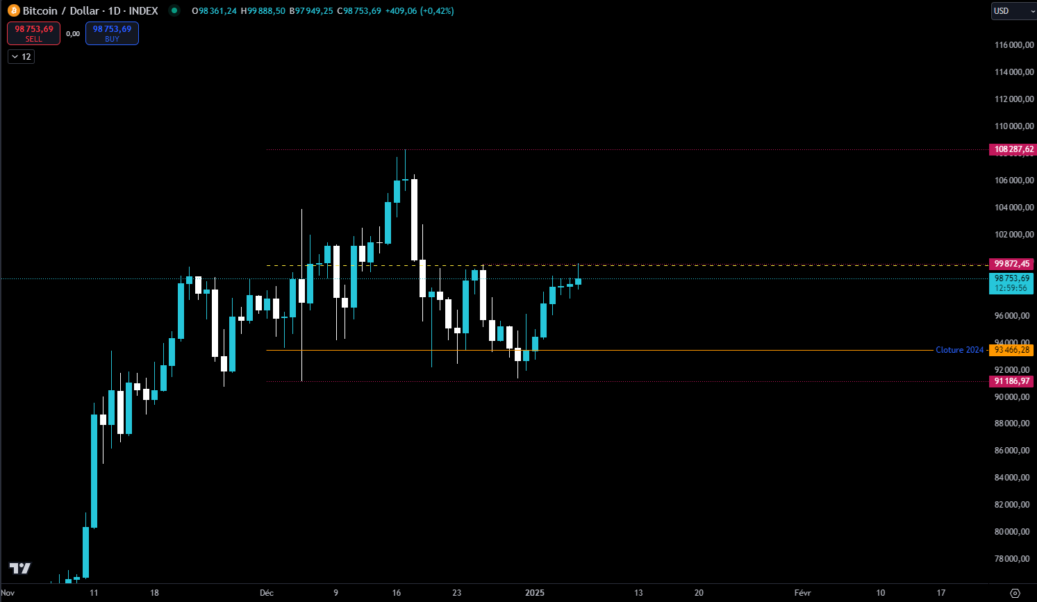 Bitcoin en journalier contre le dollar