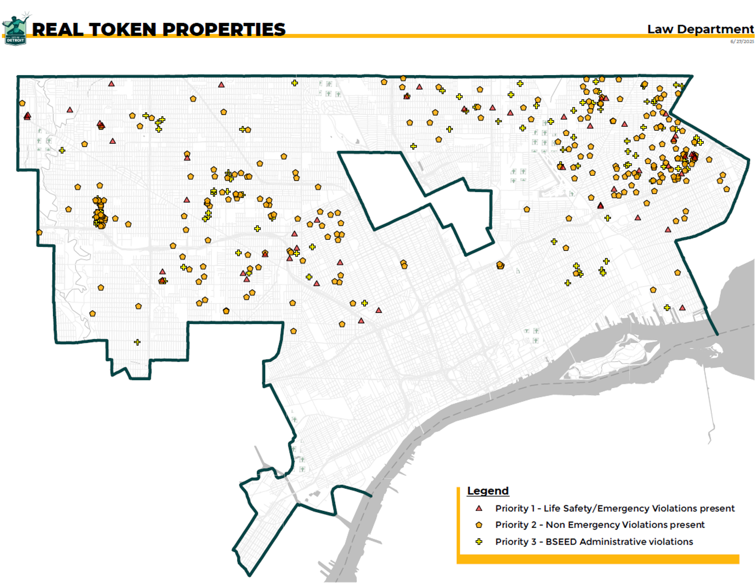 Carte des biens immobiliers RealT mis en cause à Détroit