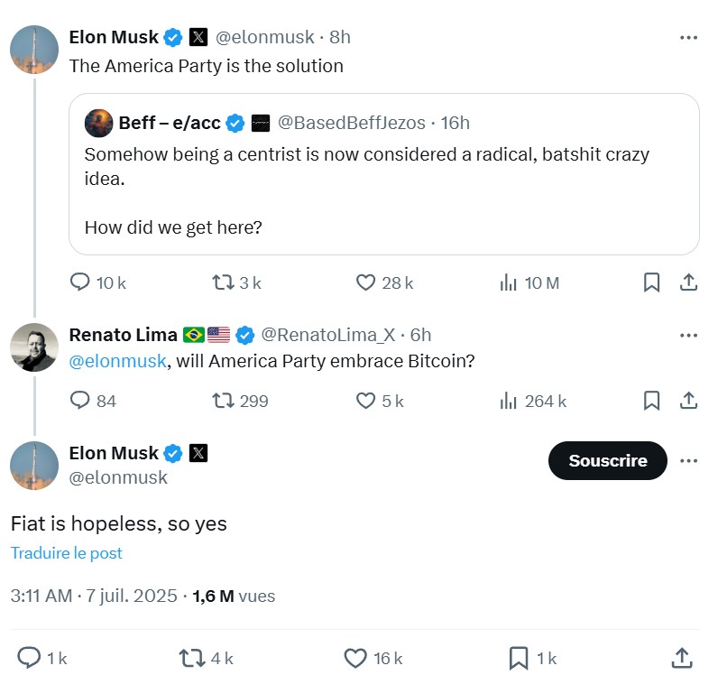 Soutien d'Elon Musk au Bitcoin