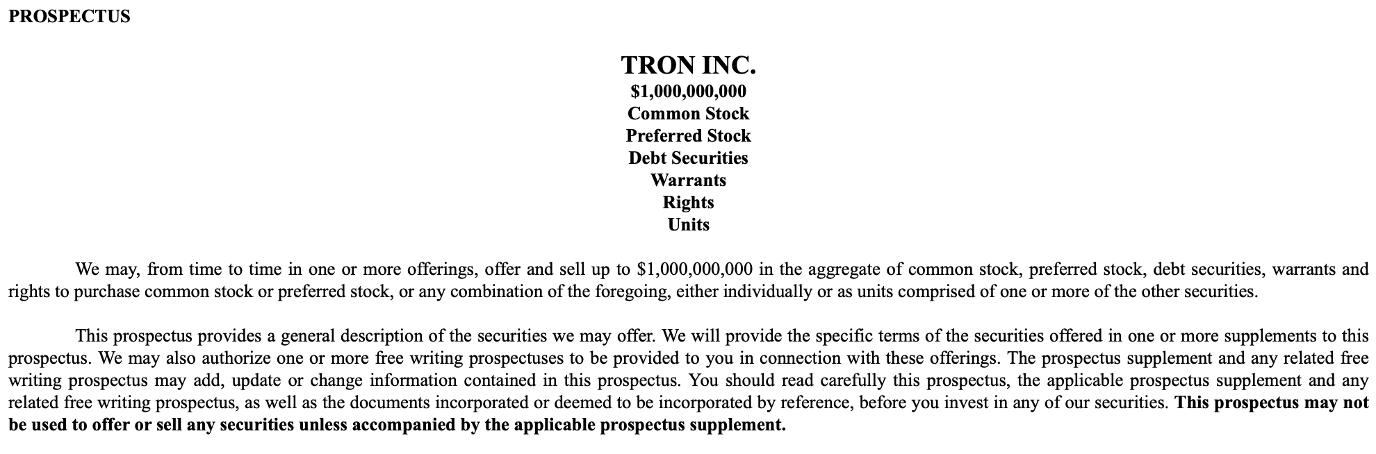 La société de trésorerie Tron de Justin Sun souhaite lever 1 milliard de dollars pour acheter plus de TRX