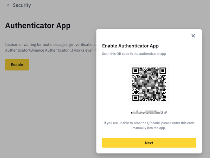QR Code Activation 2FA Binance