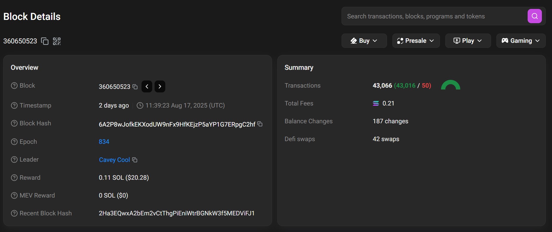 Bloc de la blockchain Solana avec 43 066 transactions Bloc de la blockchain Solana avec 43 066 transactions