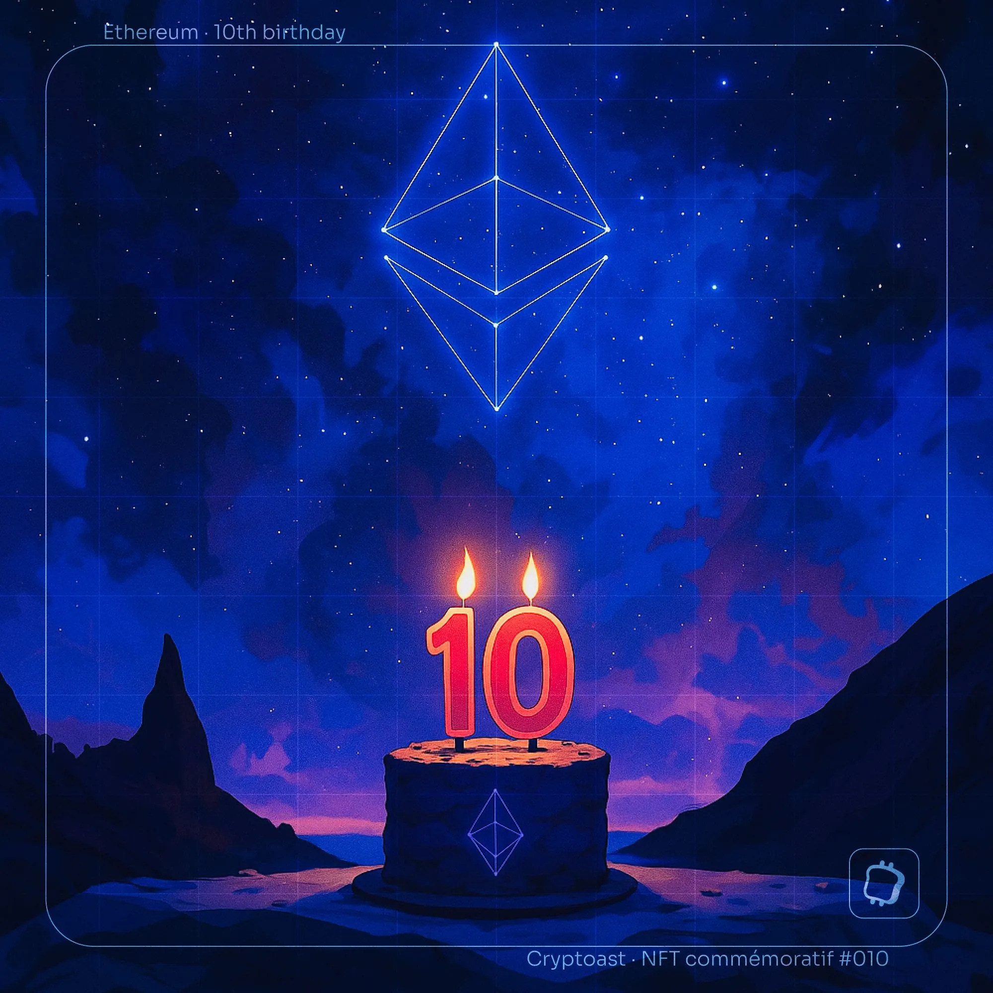 Exemple de content coin publié par Cryptoast sur Zora, à l'occasion de l'anniversaire des 10 ans d'Ethereum